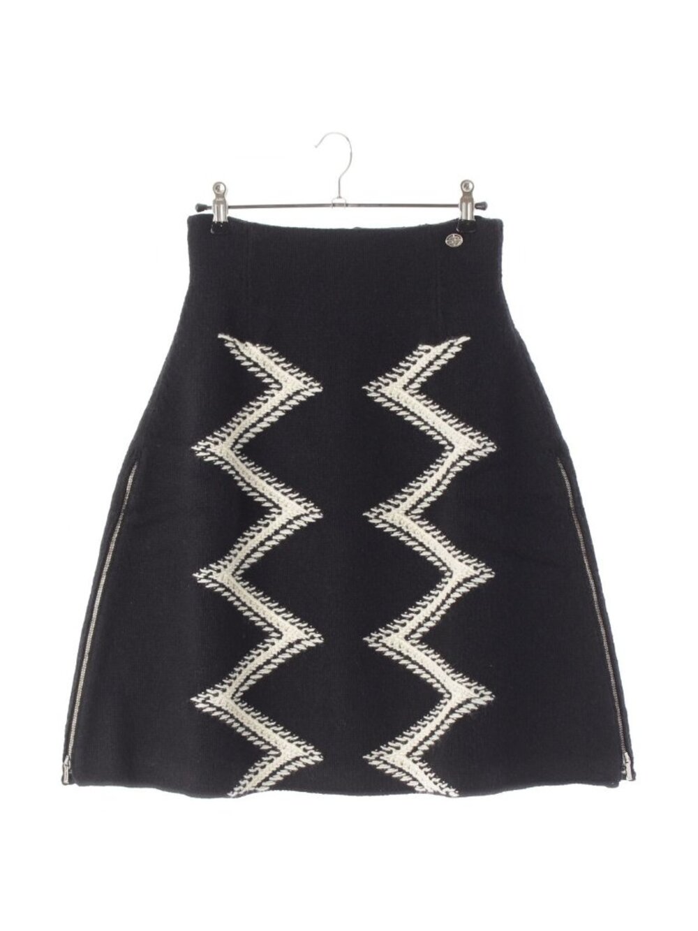 Chanel Wool Cashmere Side Zip Knit Skirt Black White 36